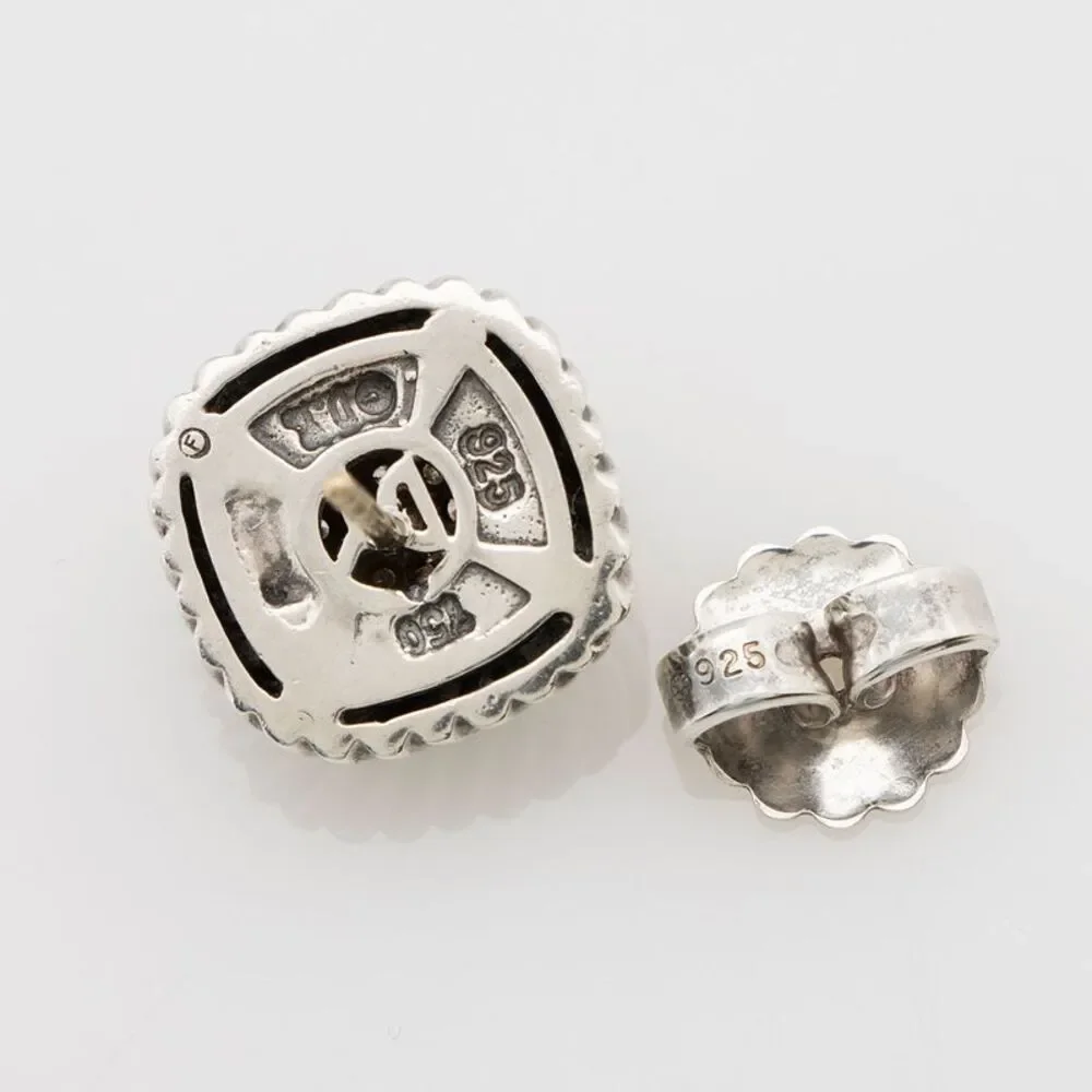 David Yurman Sterling Silver 18k Gold Diamond Pave 7mm Albion Earrings - Picture 3 of 3